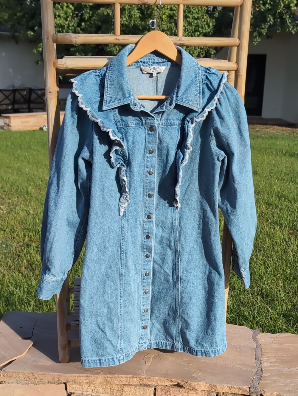 Sea New York Light Mara Denim Ruffle Dress Size 6